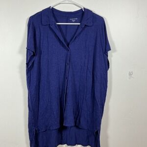 EILEEN FISHER Linen Shirt Dress Indigo Blue Collared Button Front M/M